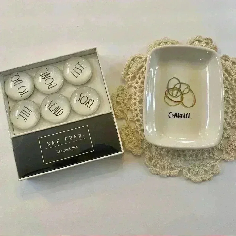 Rae Dunn magnet set & “Contain” Dish